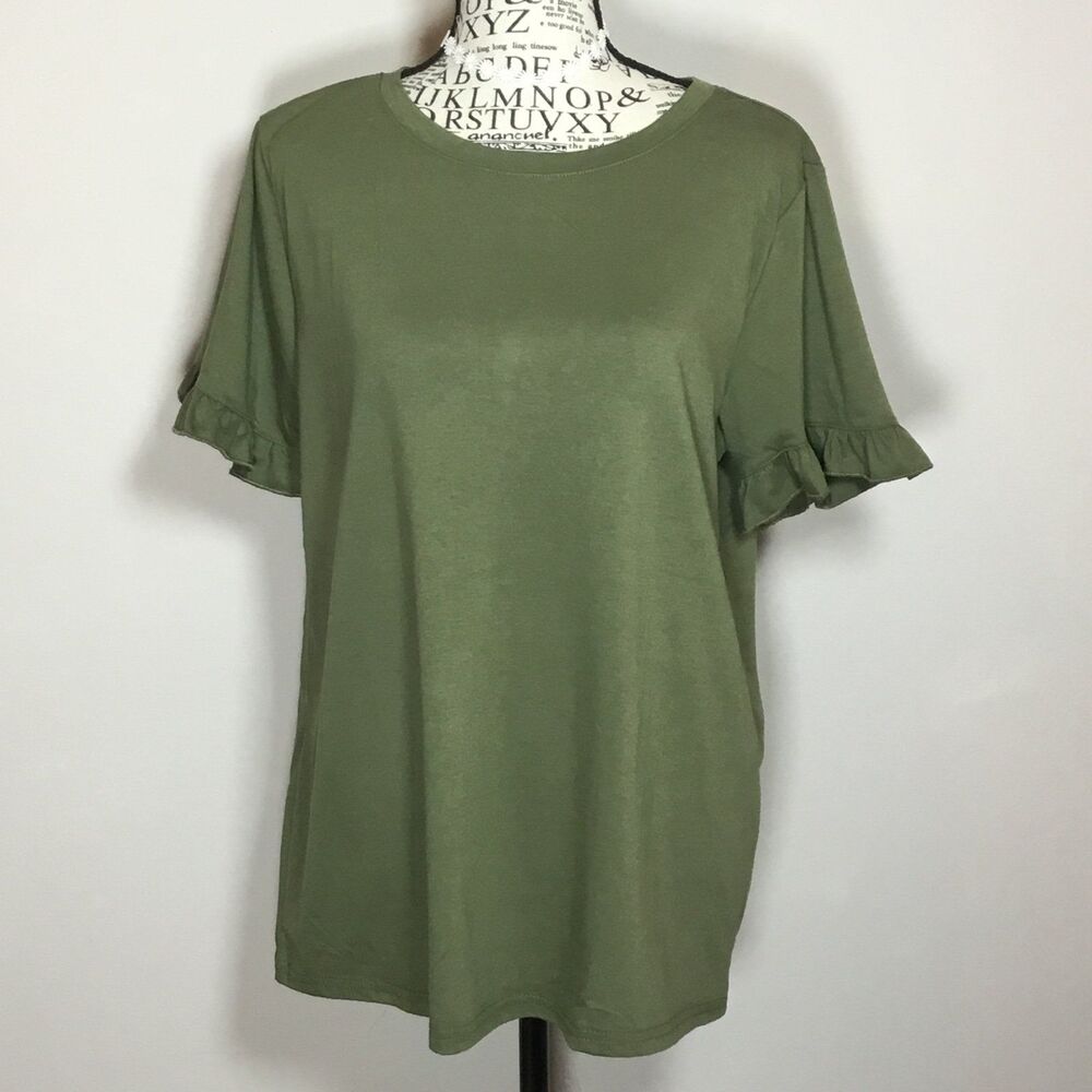 Moss green ruffle sleeve t-shirt fairycore cottagecore goblincore forest fairy L